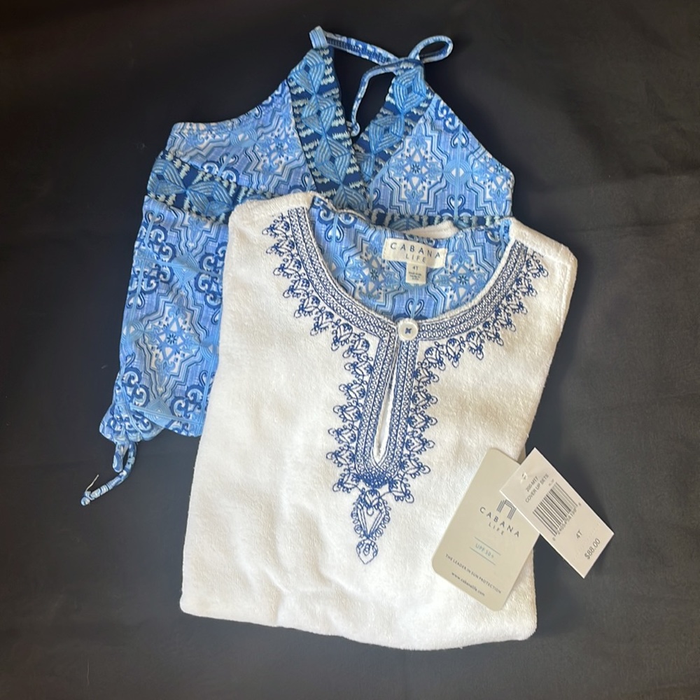 NWT CABANA LIFE MOROCCAN TILE 2-PIECE SWIMSUIT & TERRY COVER UP - Picture 2 of 4